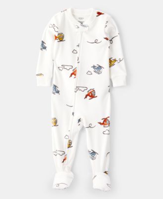 Carter's - Baby Boys Helicopter-Print Loose-Fit Long-Sleeve 2-Way-Zip 1-Piece Footed Pajamas