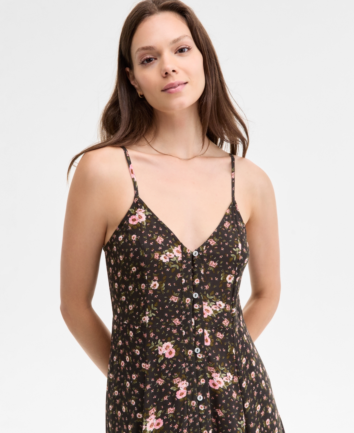 Lucky Brand Print Mix Button Through Midi Dress In Brown