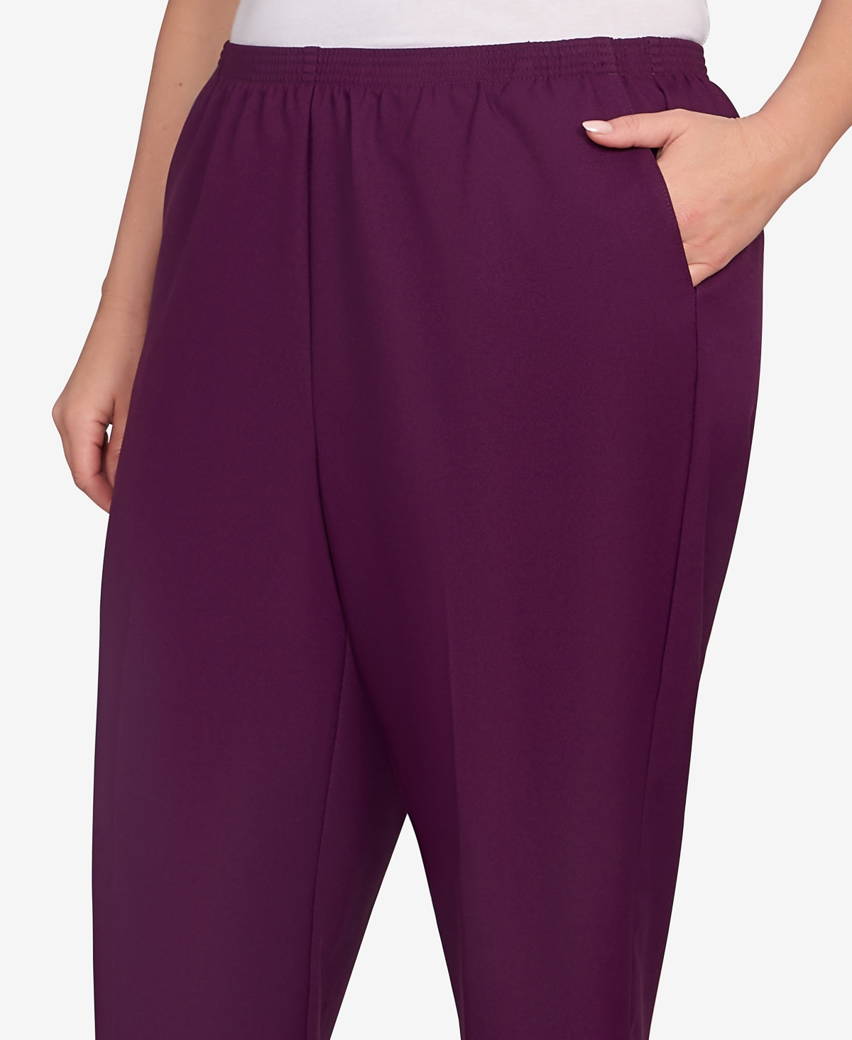 Alfred Dunner Plus Size Classic Poly Accord Medium Length Pants In Purple