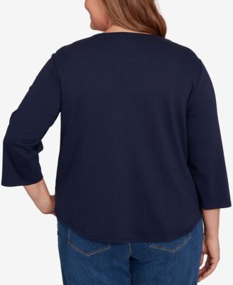 Plus Size Classic Owl Wreath Embroidered Top