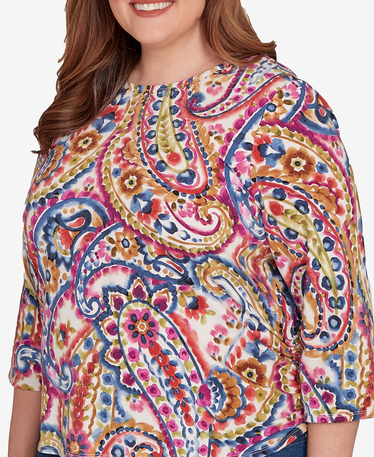 Alfred Dunner Plus Size Paisley Three Quarter Sleeve Top In Multi