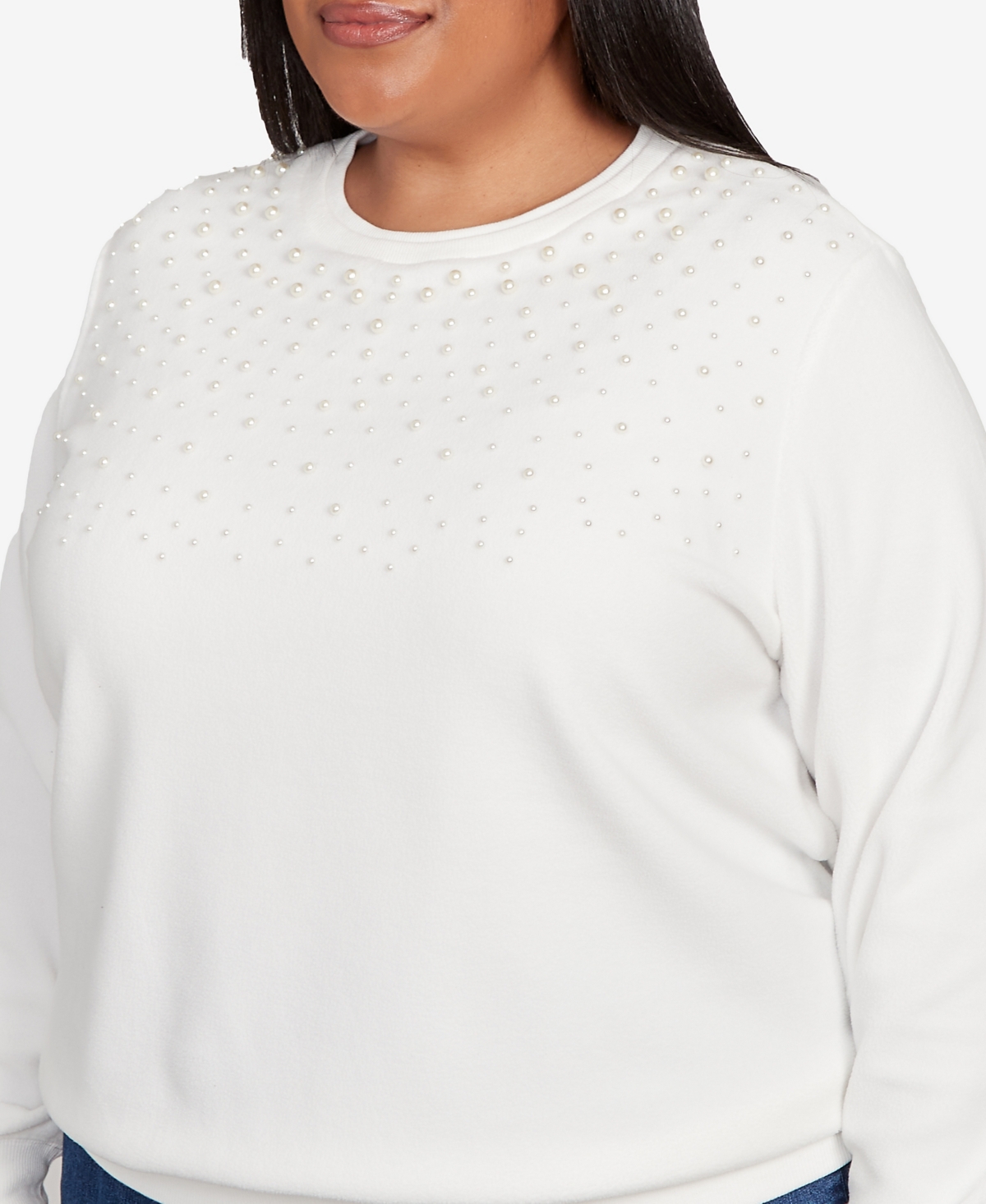 Alfred Dunner Plus Size Classic Embellished Neckline Anti-pill Sweater In White