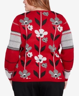 Plus Size Classic Vertical Flower Zig Zag Sweater