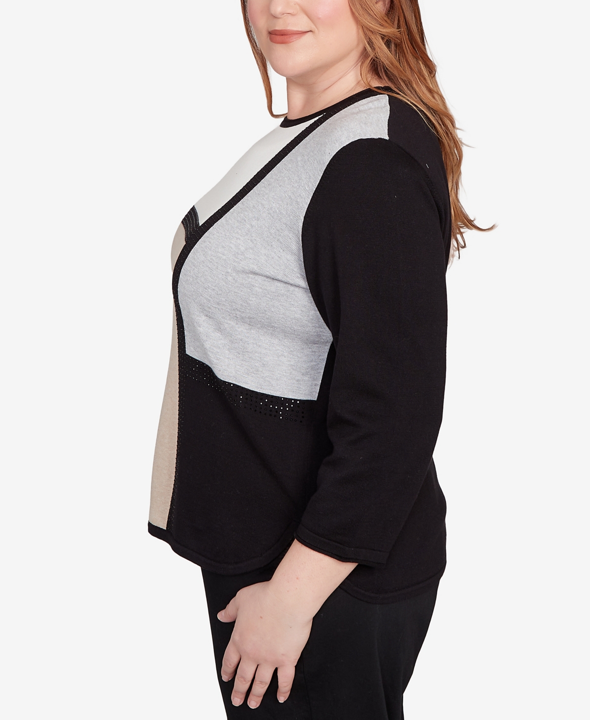 Alfred Dunner Plus Size Classic Colorblock Long Sleeve Sweater In Black