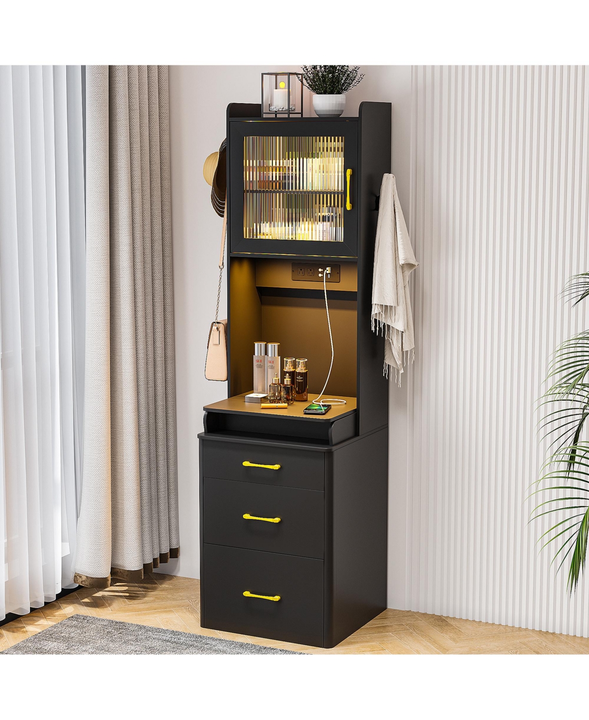 Vlsrka 3-in-1 Vanity Desk with Led Sensor Light, Flip Mirror and Drawers