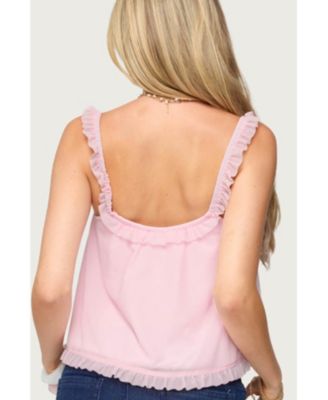 Women's Ruffle Mesh Babydoll Tank Top