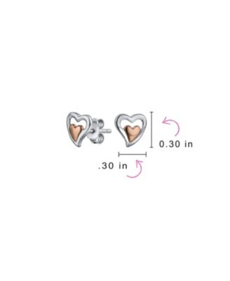 Petite Two-Toned Double Heart Stud Earrings, Rose Gold Sterling Silver Gift