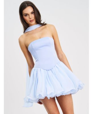 Women's Valentina Baby Blue Boned Curve Edge Peplum Mini Dress