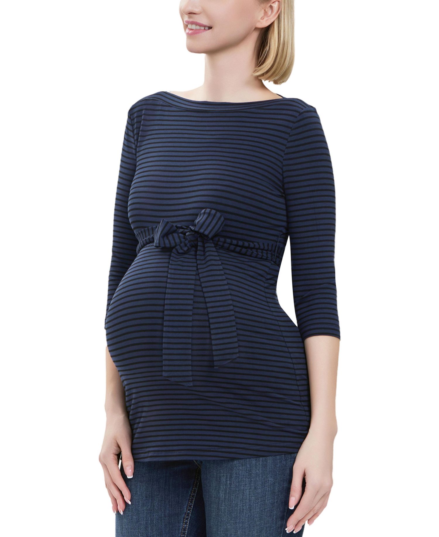 Maternity Striped Boat Neck Top