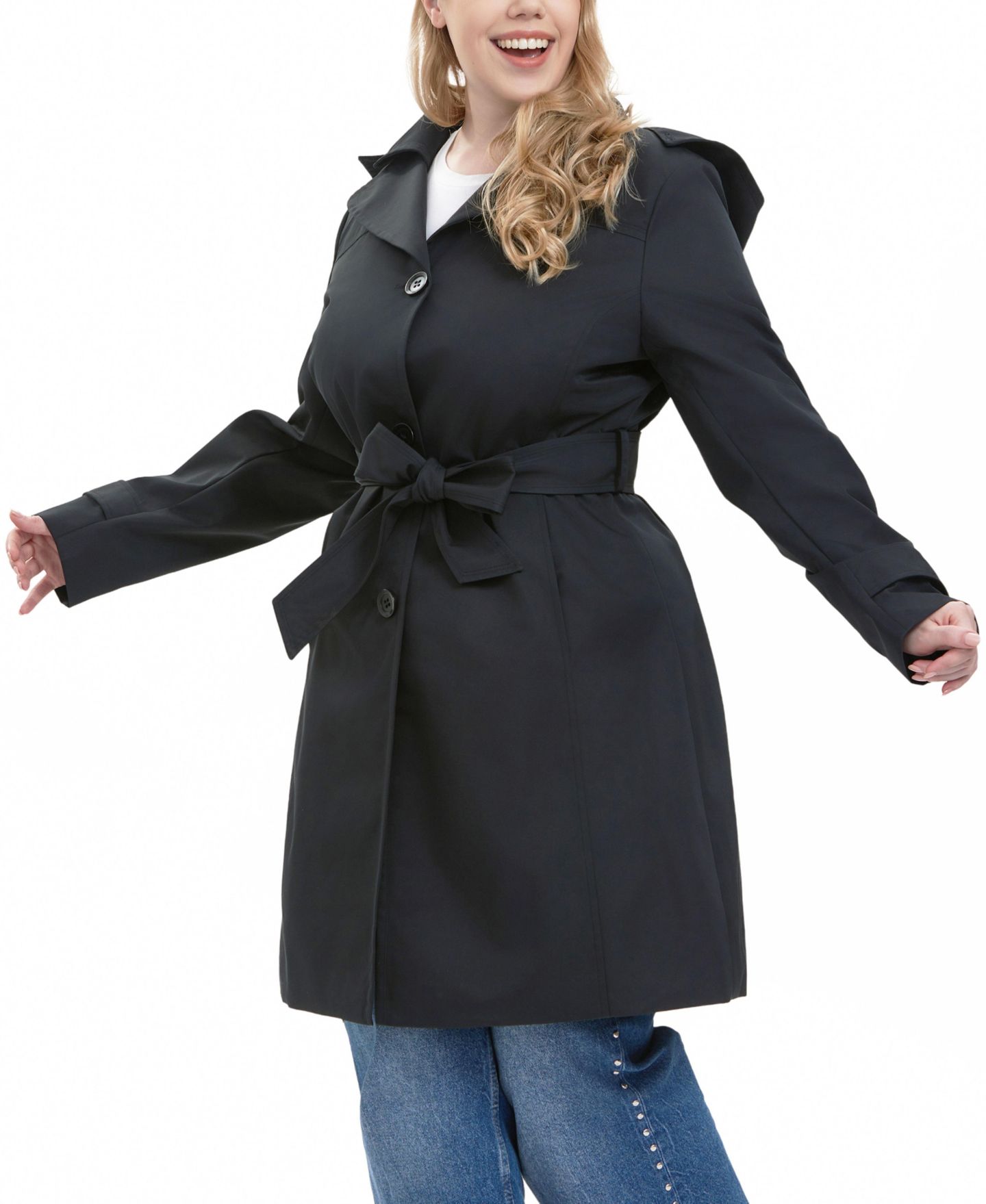 Женское пальто BGSD Plus Size Ivy Water Resistant Hooded Trench, цвет: Чёрный — фото 2