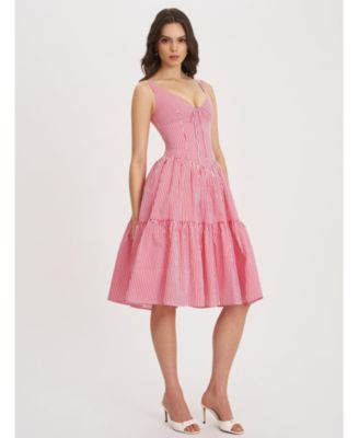 Women's Oceana Red Candy Stripe Drop Waist Midi Dress