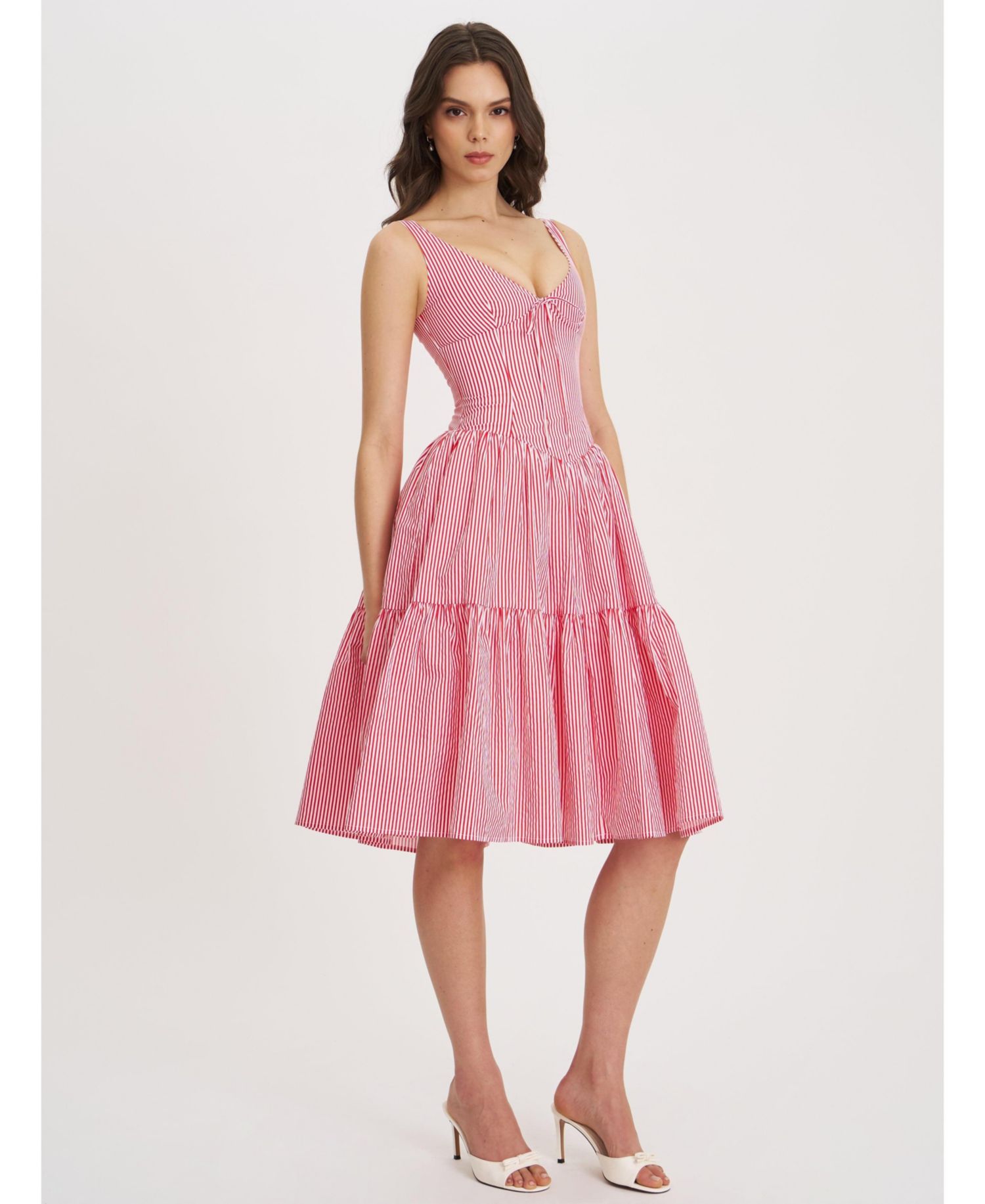 Women's Oceana Red Candy Stripe Drop Waist Midi Dress