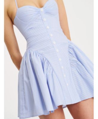 Women's Melody Baby Blue Railroad Stripe Halter Drop Waist Mini Dress