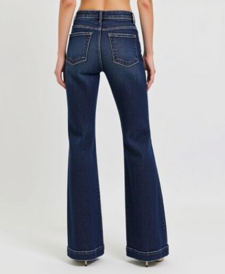 Women's High Waist Flare Front Patch Pocket Jeans
