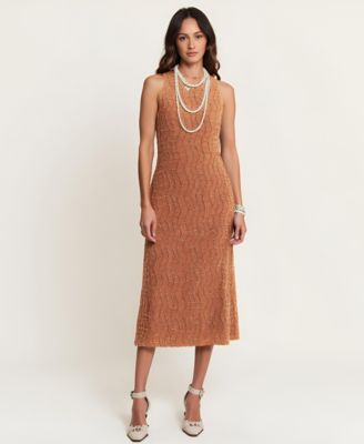 Women's Hand-Embellished Sleeveless Mesh Sequin Midi Dress