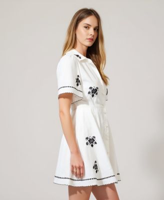 Women's Short-Sleeve Embroidered Scalloped Shirt Dress