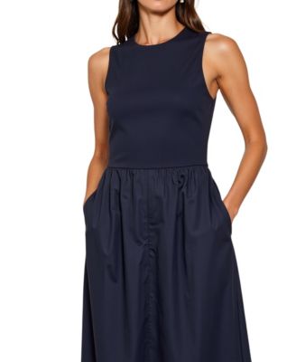 Women's Sleeveless Crewneck Gathered Waist Midi Dress