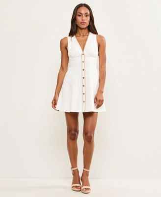 Women's V-Neck Sleeveless Button-Front Contrast Trim Mini Dress