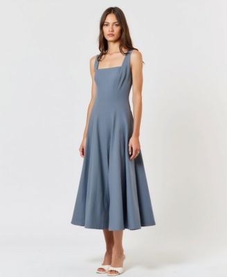 Women's Wide Strap Square Neck Fit & Flare Midi Dress