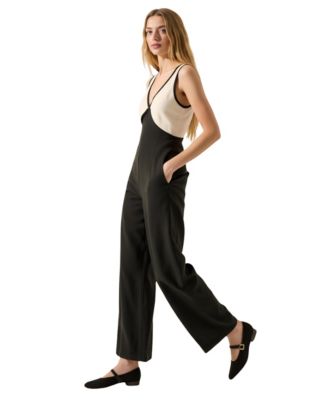 Women's Sleeveless Two-Tone Deep V-Neck Wide Leg Jumpsuit