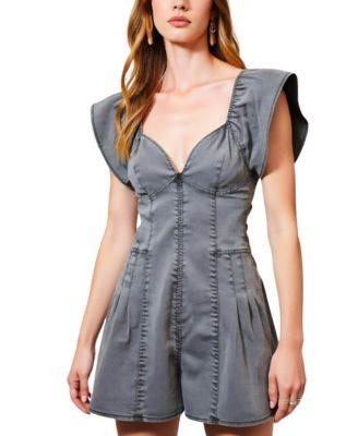 Women's Structured Zip-Front Flutter-Sleeve Romper