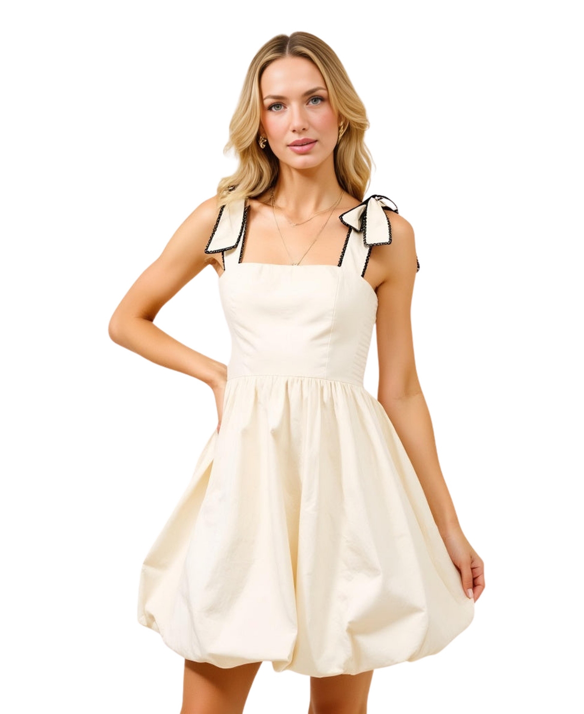 Women's Bow Strap Square Neckline Mini Dress - Light beige