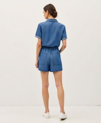 Women's Utility Button-Up Drawstring Waist Romper