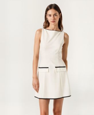 Women's Sleeveless A-Line Contrast Trim Faux Pocket Mini Dress