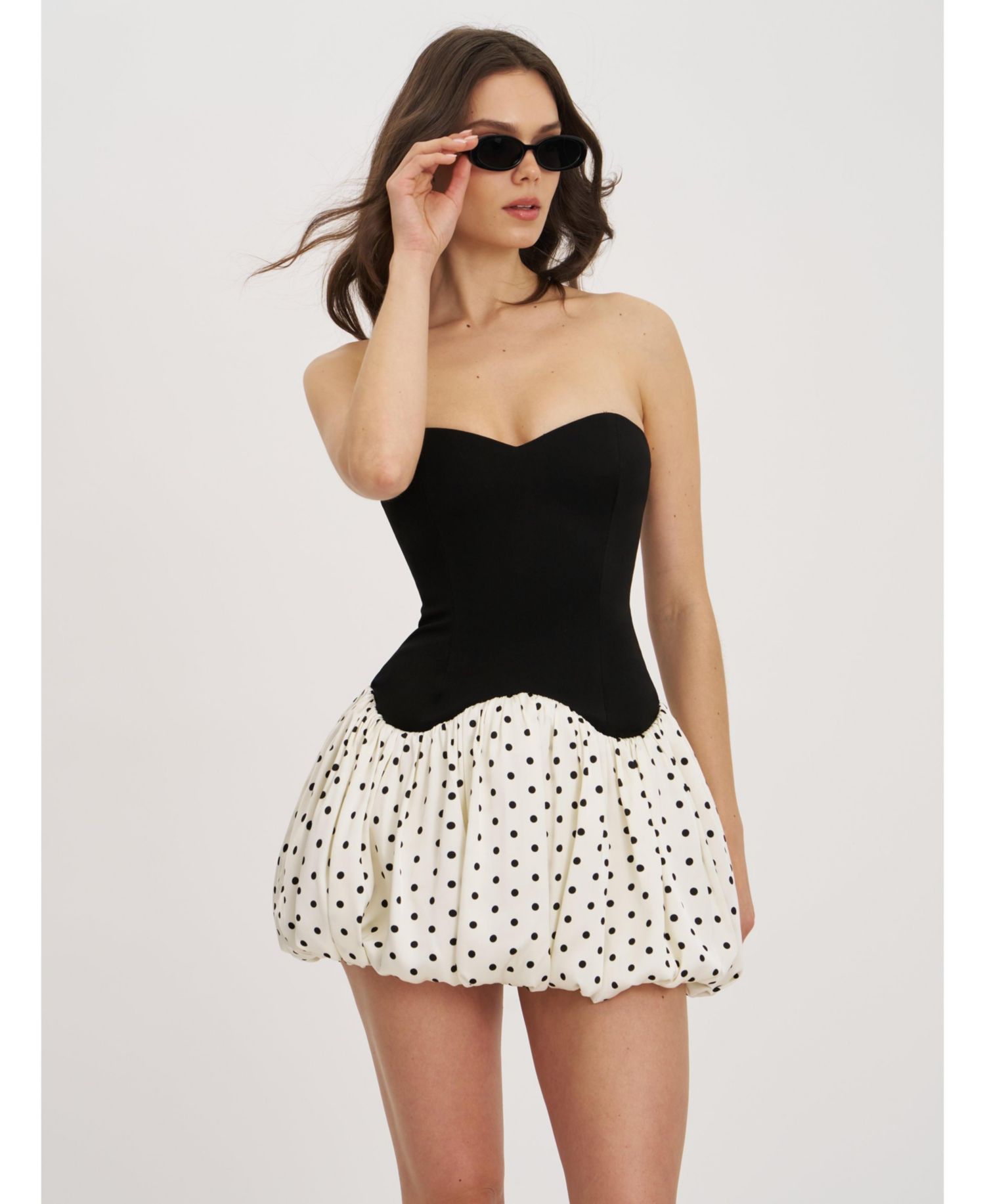 Women's Dahliana Polka Dot Bubble Hem Corset Mini Dress