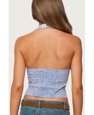Womens Evan Gingham Button Up Halter Top