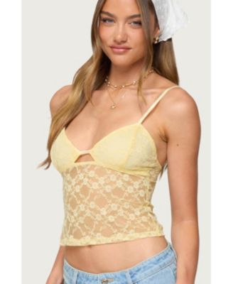 Womens Sheer Lace Cut Out Tank Top