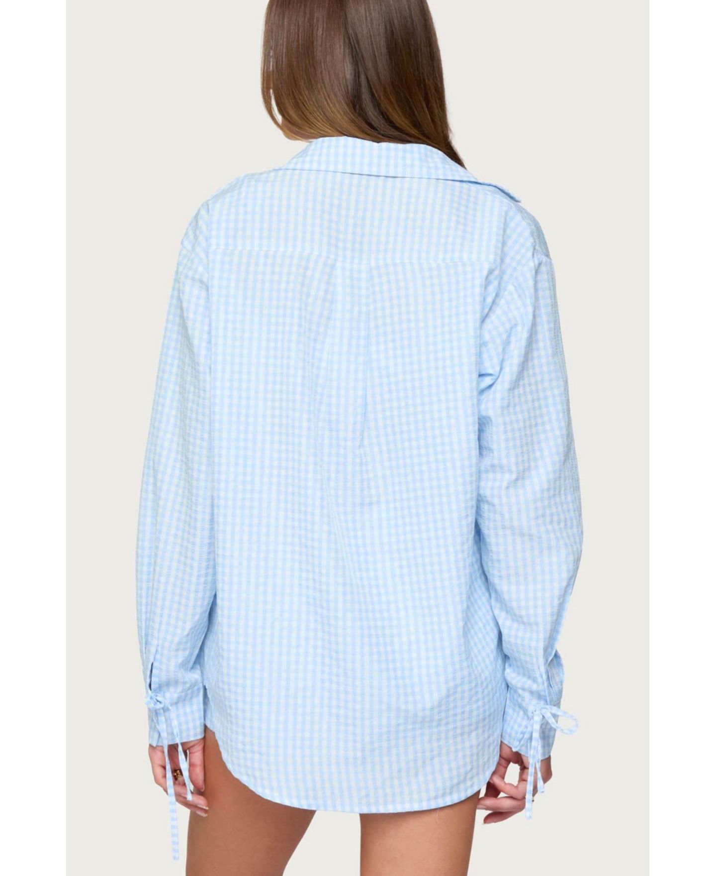 Женская рубашка Edikted Yaffa Oversized Gingham Button Up, цвет: Светлый синий — фото 2