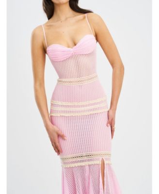 Women's Pallas Pink Lace Trim Crochet Mermaid Maxi Dress