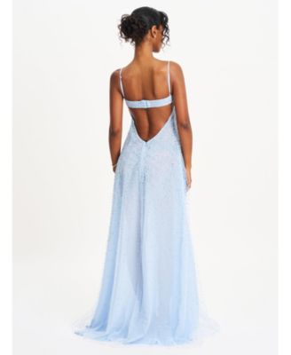 Women's Wallie Baby Blue Rhinestone Embellished Mesh Backless Gown