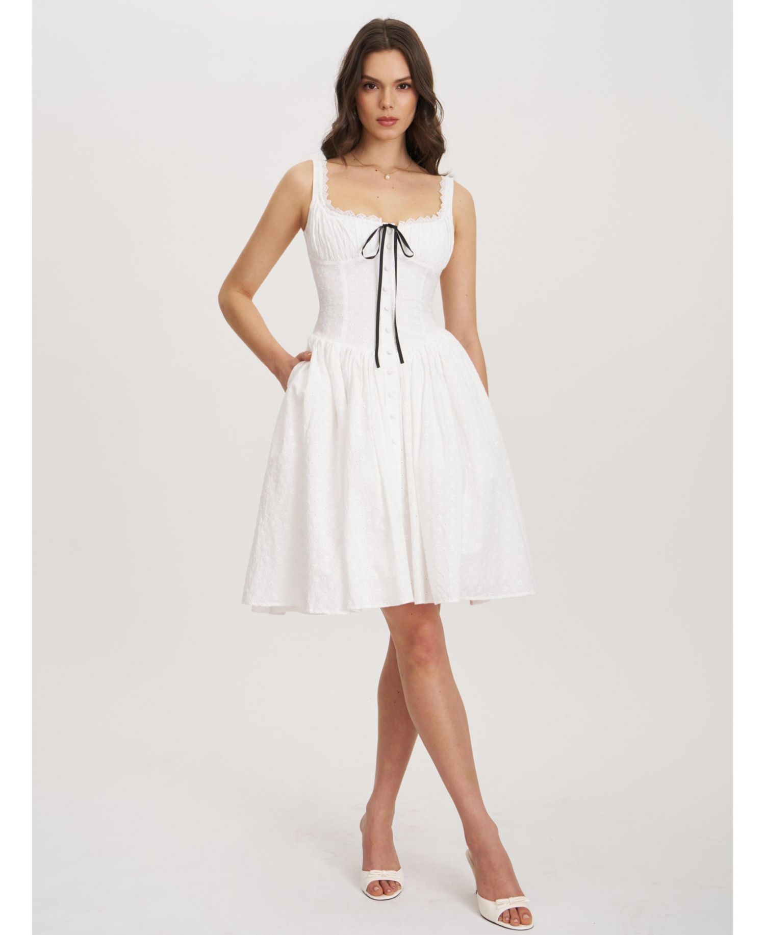 Women's Madison Cotton Eyelet Square Neck Dress