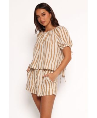 Women's Maggie Two Piece Set - White Tan Stripe