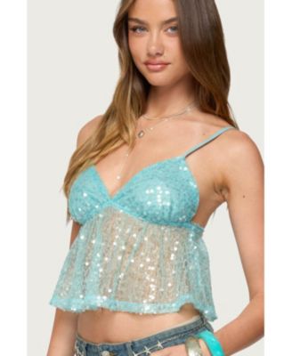 Women's Sheer Sequin Babydoll Tank Top