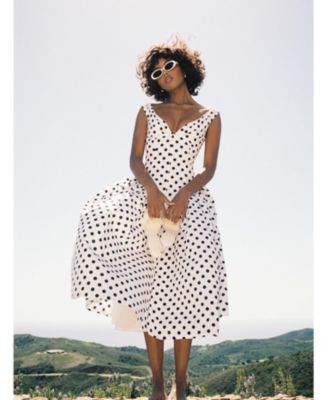 Women's Rahma Polka Dot Drop Waist Midi Cotton Poplin Dress