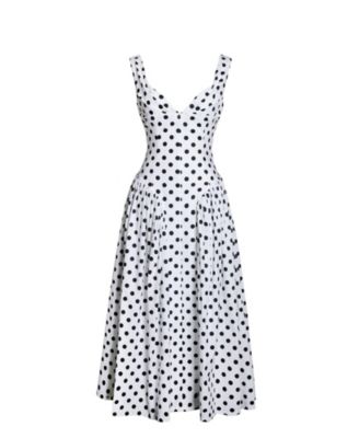 Women's Rahma Polka Dot Drop Waist Midi Cotton Poplin Dress