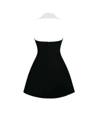 Women Ignacia Office Casual Black and White Halter Mini A-line Dress