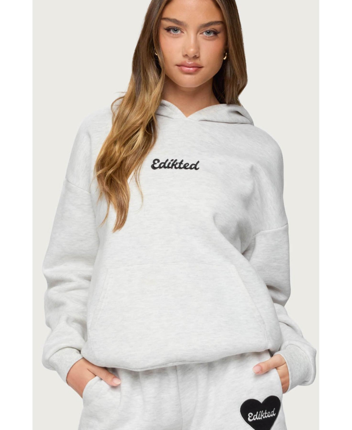 Womens Big Love Edikted Hoodie - Gray-melange