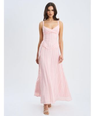 Women's Mallory Baby Pink Stripe Jacquard High Slit Gown