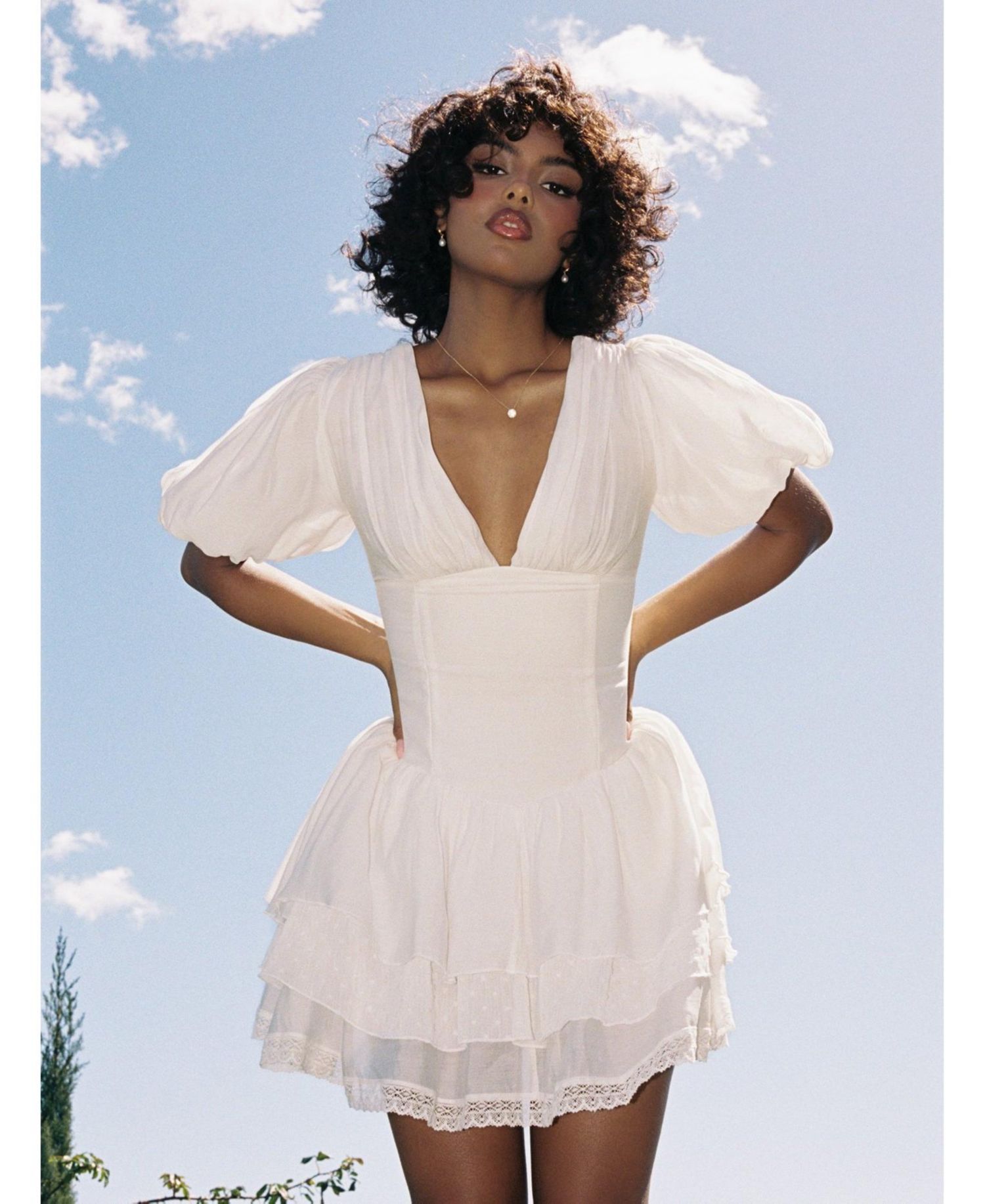 Women's Caitlyn Bubble Sleeve Layered Mini Corset Dress