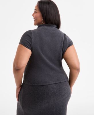 Trendy Plus Size Funnel Neck Short-Sleeve Sweater, Macy's Exclusive