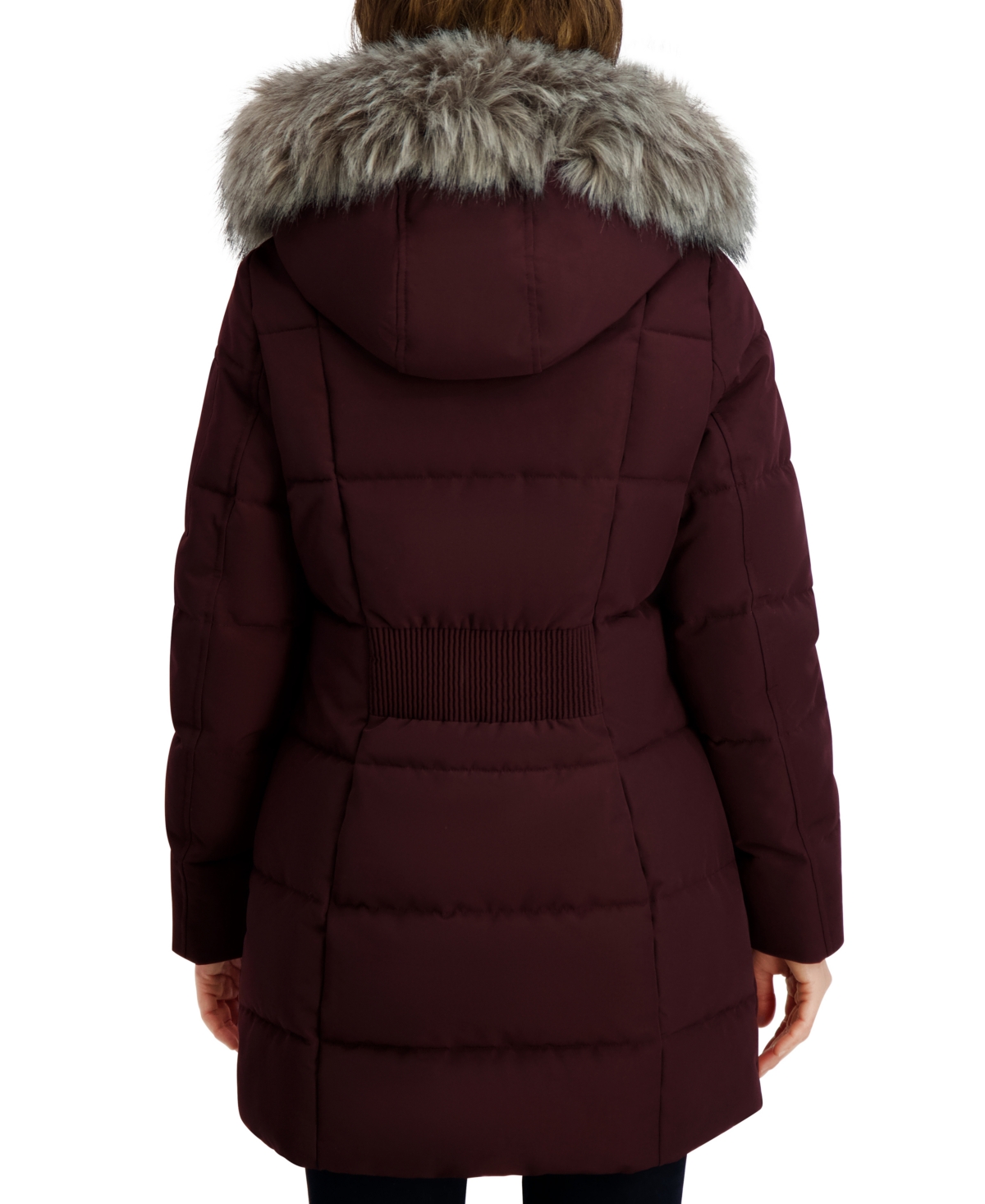 Nautica Women's Faux-fur-trim Hooded Puffer Coat In Burgundy