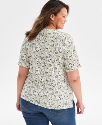 Plus Size Printed Elbow-Sleeve Top, Macy's Exclusive 