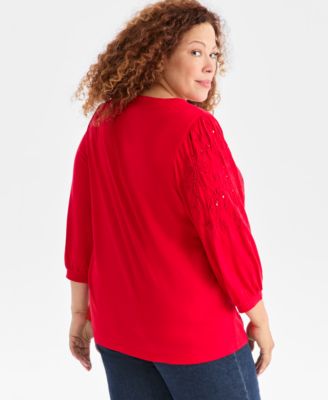 Plus Size Floral Embroidery Shine Knit Top, Macy's Exclusive 