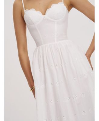 Women's Oberon White Cotton Eyelet Lace-Up Back Maxi Dress