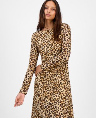Women's Leopard-Print Mesh Low-Back Midi Dress, Macy's Exclusive
