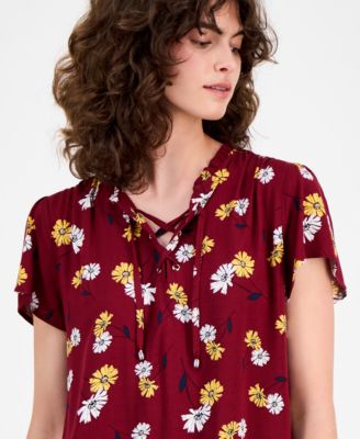 Women's Daisy Lace-Up Ruffled Blouse